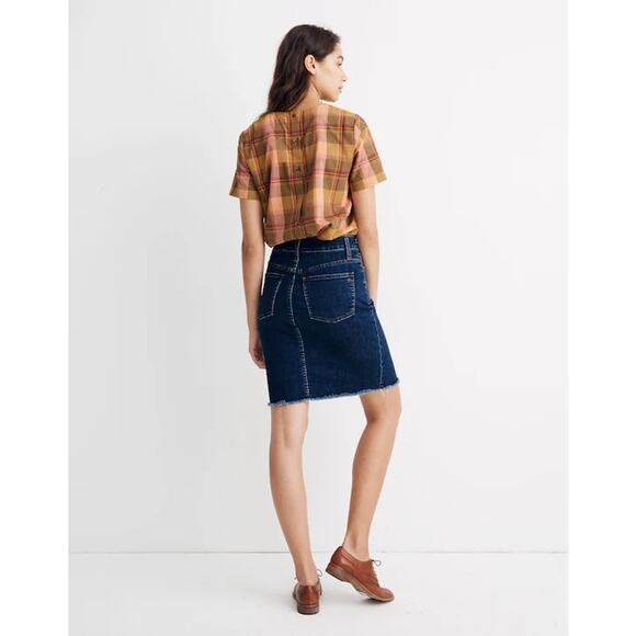 Madewell Stretch Denim Pegged Skirt Size 28 Bellhaven Wash Cutout Raw Hem NWT - Picture 4 of 11